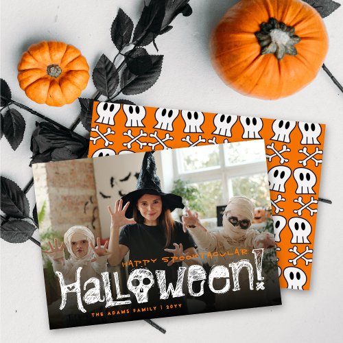 Happy Spooktacular Halloween Skulls  Bones Photo Holiday Card
