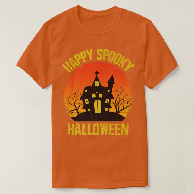 Happy Spooky Halloween House Haunted Funny Retro V T-Shirt (Design Front)