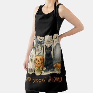 Happy "Spooky" Halloween Pumpkin Ghost Black Cat Apron