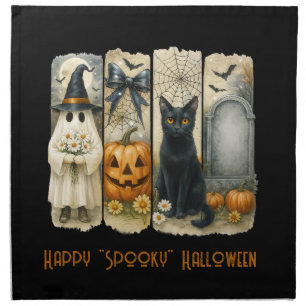 Happy "Spooky" Halloween Pumpkin Ghost Black Cat Cloth Napkin