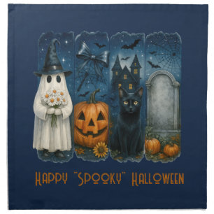 Happy "Spooky" Halloween Pumpkin Ghost Black Cat Cloth Napkin