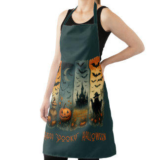 Happy "Spooky" Halloween Pumpkin Scarecrow Bat Apron