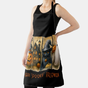 Happy "Spooky" Halloween Pumpkins Black Cat Bats Apron