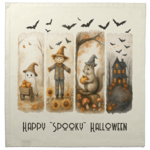 Happy "Spooky" Halloween Scarecrow Squirrel House Cloth Napkin