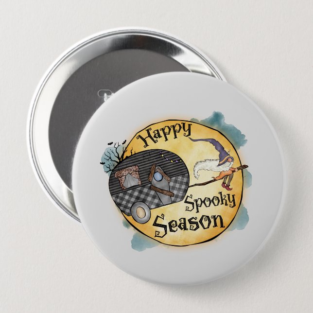 Happy Spooky Season Witch Camper Van Button (Front & Back)