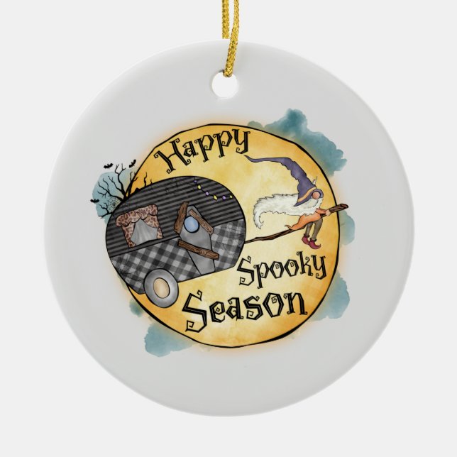 Happy Spooky Season Witch Camper Van Ceramic Ornament (Front)