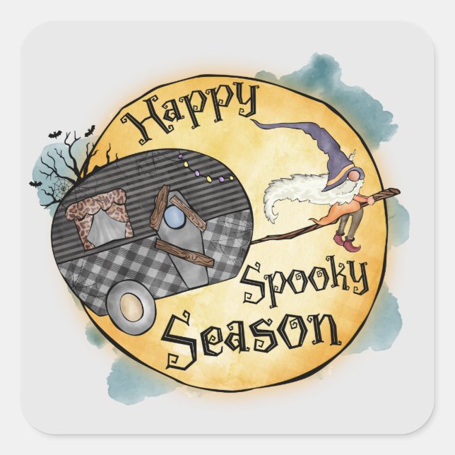 Happy Spooky Season Witch Camper Van Square Sticker (Front)