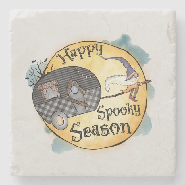 Happy Spooky Season Witch Camper Van Stone Coaster (Front)