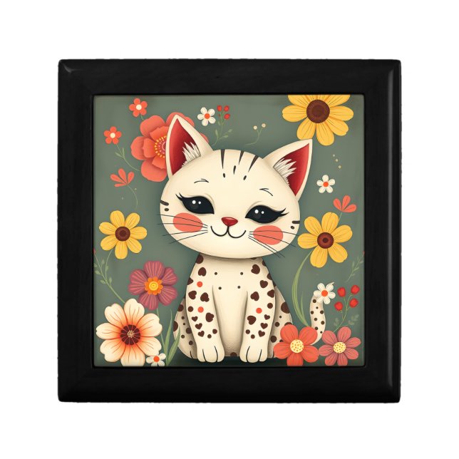 Happy Spotted Kitty with Flowers Gift Box (Front)