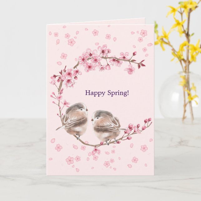 Happy Spring! 桜とかわいいすずめの春のあいさつ♡ Card (Yellow Flower)