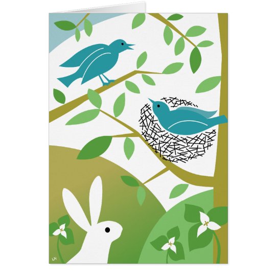 Happy Spring Birds & Bunny Greeting Card
