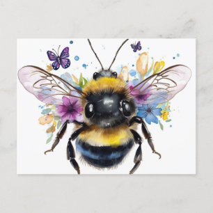 Happy Spring Bumble Bee and Butterflies Postcard