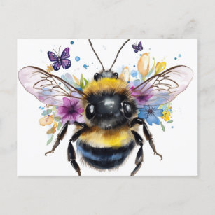 Happy Spring Bumble Bee and Butterflies Postcard