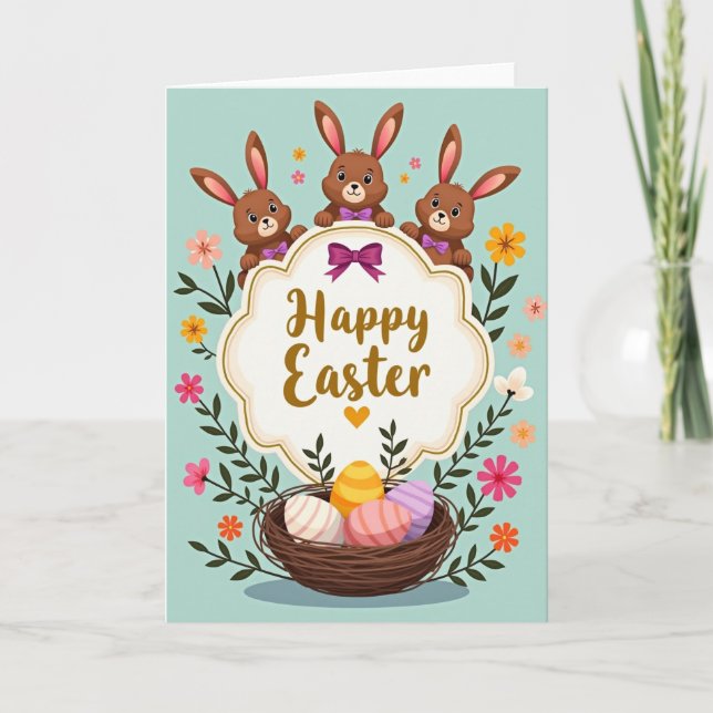 Happy Spring Bunnies Easter Card (Front)