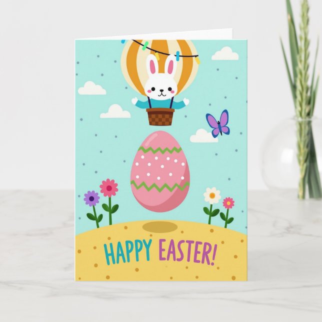 Happy Spring Bunny Balloon Card (Front)