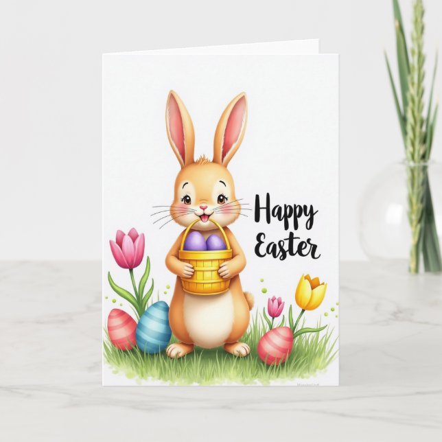 Happy Spring Bunny Basket Card (Front)