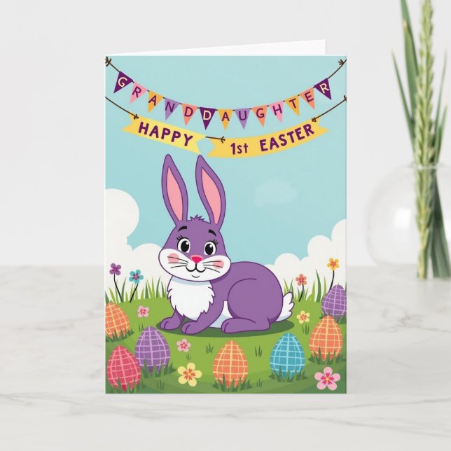 Happy Spring Bunny Meadow Card (Front)