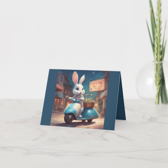 Happy Spring Bunny on a Scooter Card (Front)