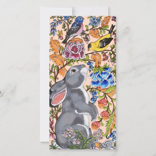 Happy Spring Bunny Rabbit Bird Floral Photo Easter Holiday Card