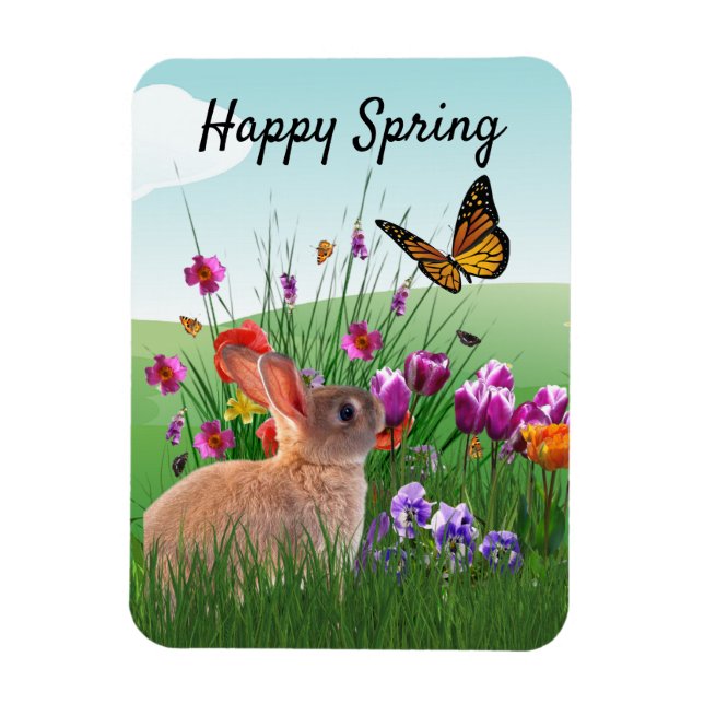 Happy Spring Bunny Rabbit in Flower Garden Magnet (Vertical)