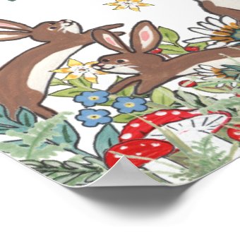 Happy Spring Bunny Rabbits Flower Garden Cheerful Poster | Zazzle