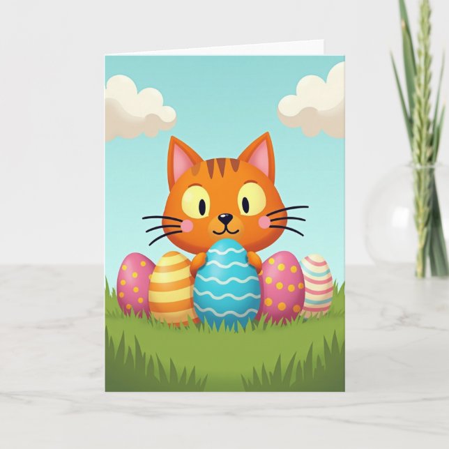 Happy Spring Cat Egg Card (Front)