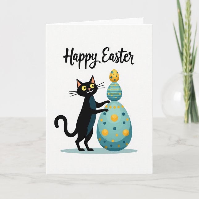 Happy Spring Cat Egg Tower Card (Front)