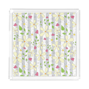Happy spring chamomile daisy floral happy  acrylic tray