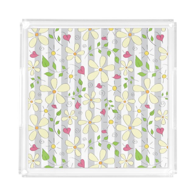 Happy spring chamomile daisy floral happy  acrylic tray (Front)