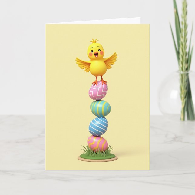 Happy Spring Chick Egg Tower Card (Front)