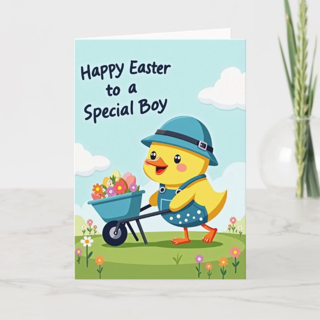 Happy Spring Chick Wheelbarrow Card (Front)