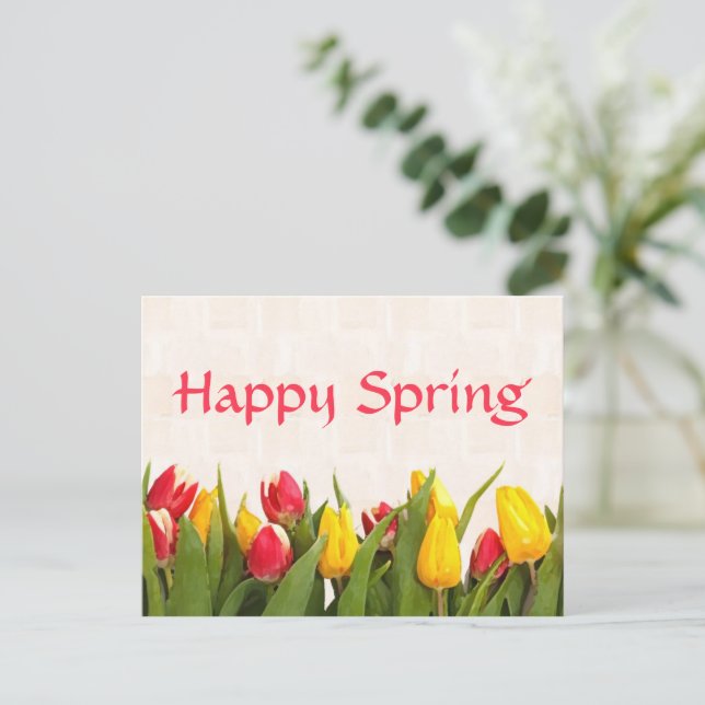 Happy Spring Colorful Tulips Postcard (Standing Front)