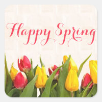 Happy Spring Colorful Tulips Square Sticker