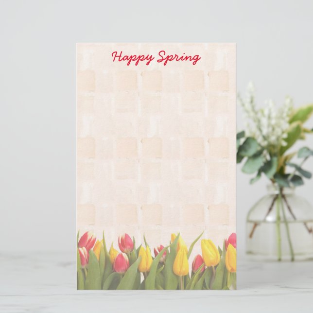 Happy Spring Colorful Tulips Stationery (Standing Front)
