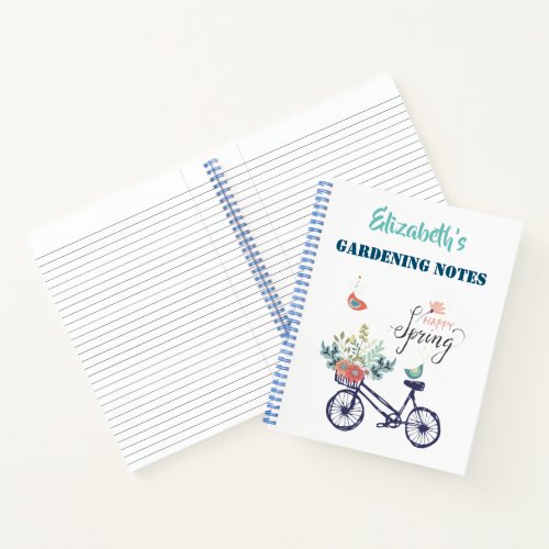 Happy spring design bicycle flowers and birds  notebook