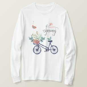 Happy spring design: bicycle, flowers and birds T-Shirt