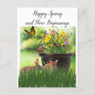 Happy Spring / Easter Collage Art Flowers Postcard