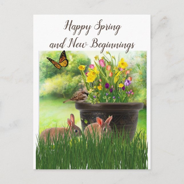Happy Spring / Easter Collage Art Flowers Postcard (Front)