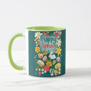 Happy Spring Easter egg hunt flower field  Mug