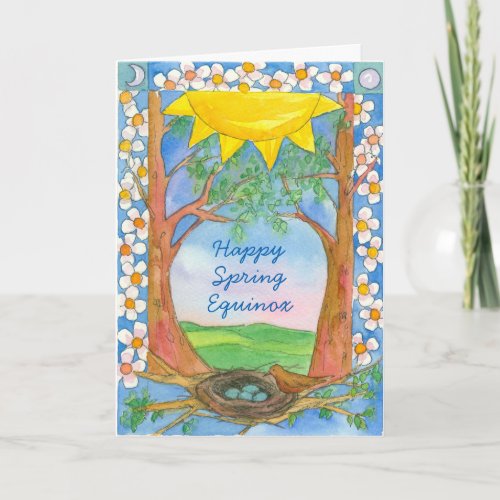 Happy Spring Equinox Robin Birds Nest Sunshine Card