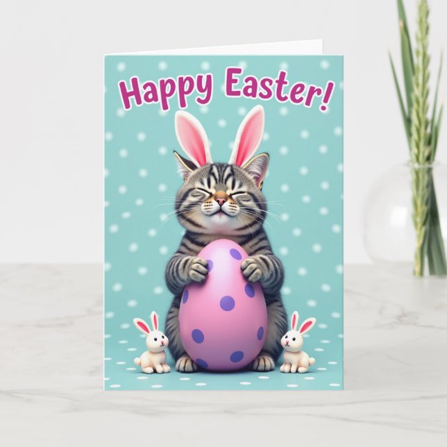 Happy Spring Feline Egg Card (Front)