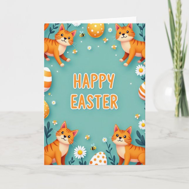Happy Spring Felines Easter Card (Front)