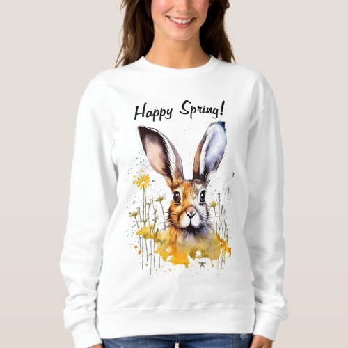 Happy Spring Floral Bunny with Yellow Dandelions Sweatshirt