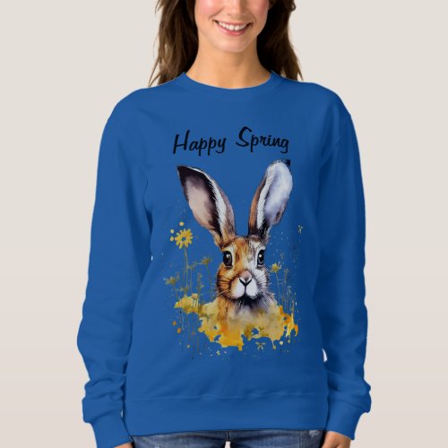Happy Spring Floral Bunny with Yellow Dandelions Sweatshirt