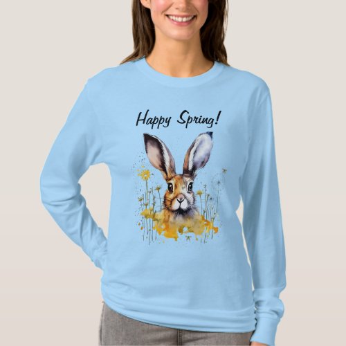 Happy Spring Floral Bunny with Yellow Dandelions T_Shirt