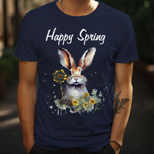 Happy Spring Floral Bunny with Yellow Dandelions T-Shirt