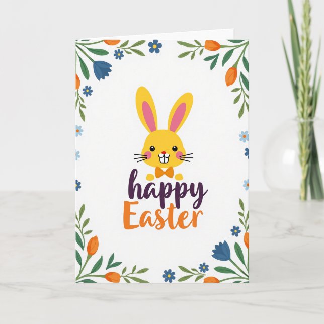 Happy Spring Floral Rabbit Card (Front)