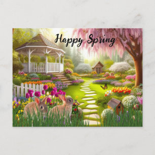 Happy Spring Flower Garden Landscape Holiday Postcard