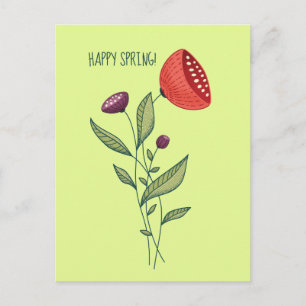 Happy Spring Flower Line Art Postcard