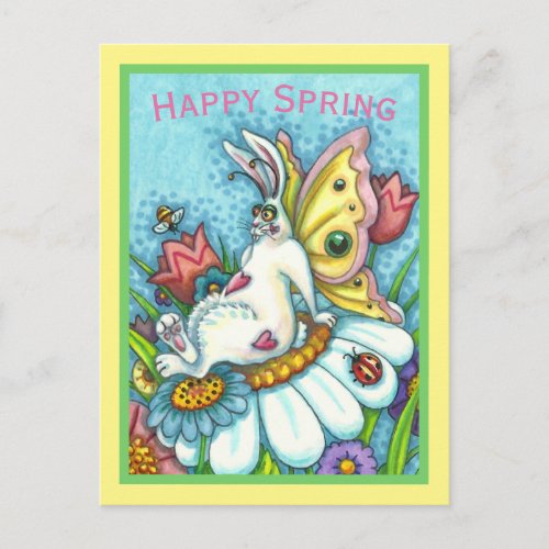 HAPPY SPRING FLUTTERBUN RABBIT, FUNNY BUNNY FAIRY POSTCARD